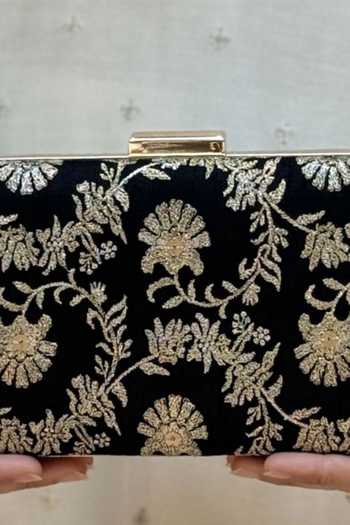 Shop Amyra Black Bodhi Embroidered Sleek Clutch Online at Aza Fashions Shop_Amyra_Black Bodhi Embroidered Sleek Clutch _Online_at_Aza_Fashions
