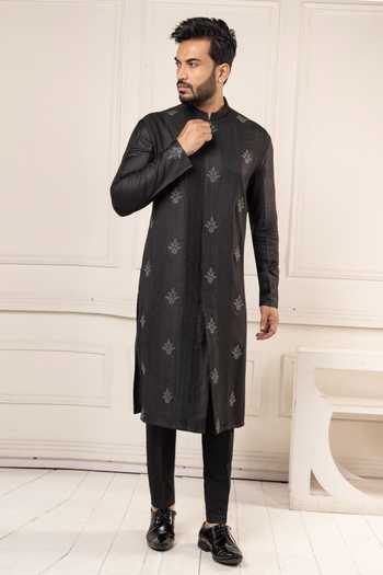 POONAM KASERA Black Pintucks Kurta Set 