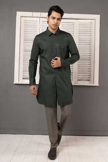 POONAM KASERA Deep Green Short Kurta Set 