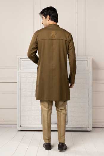 POONAM KASERA Olive Green Embroidered Short Kurta Set 