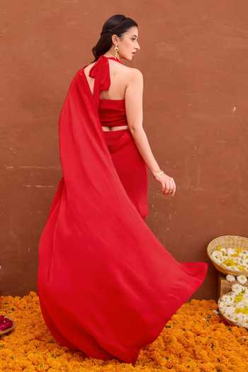 Taro Aarza Pre-Draped Saree With Sleeveless Blouse