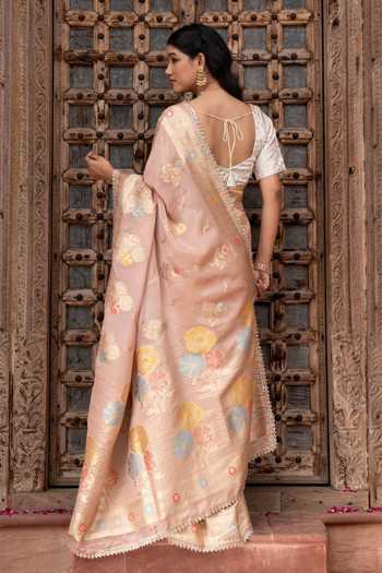 Zal From Benaras Handloom Saree With Unstitched Blouse Fabric 
