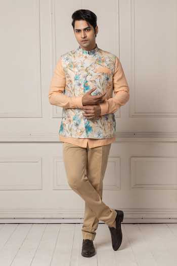 POONAM KASERA Floral Print Bundi & Kurta Set 