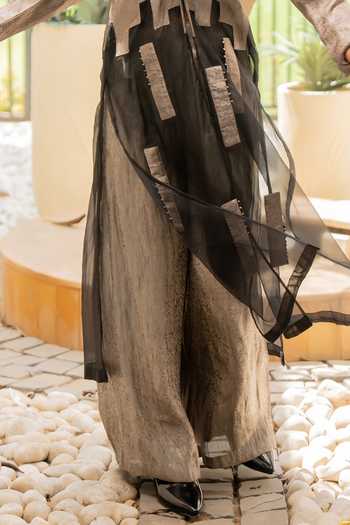 Buy_Chambray & Co._Black , Cotton, Organza, Scarlett Patchwork Detailed Shirt And Pant Set _Online_at_Aza_Fashions