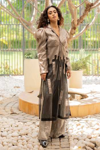 Buy_Chambray & Co._Black , Cotton, Organza, Scarlett Patchwork Detailed Shirt And Pant Set 