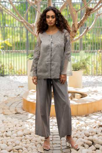 Chambray & Co. Sky Patchwork Embroidered Shirt & Pant Set 