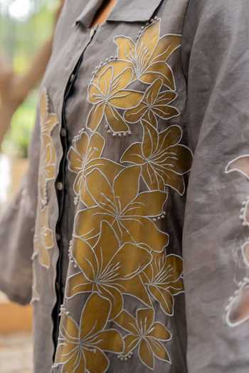 Chambray & Co. Grey , Cotton, , Meher Embroidered Shirt Dress Set Online at Aza Fashions Chambray & Co._Grey , Cotton, , Meher Embroidered Shirt Dress Set _Online_at_Aza_Fashions