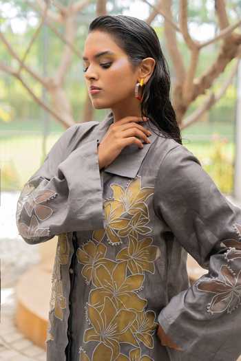 Buy Chambray & Co. Grey , Cotton, , Meher Embroidered Shirt Dress Set Online at Aza Fashions Buy_Chambray & Co._Grey , Cotton, , Meher Embroidered Shirt Dress Set _Online_at_Aza_Fashions