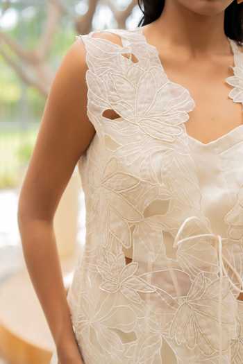 Buy Chambray & Co. Ivory Linen, Chanderi , Organza Cut Ivy Cutwork Overlay And Pant Set Online at Aza Fashions Buy_Chambray & Co._Ivory Linen, Chanderi , Organza Cut Ivy Cutwork Overlay And Pant Set _Online_at_Aza_Fashions