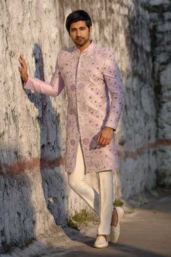 Tira by Naresh Raj Cross Lines Embroidered Sherwani With Pant 