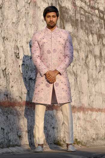 Tira by Naresh Raj Cross Lines Embroidered Sherwani With Pant 