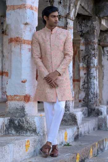 Tira by Naresh Raj Hexagon Floral Embroidered Sherwani Set 