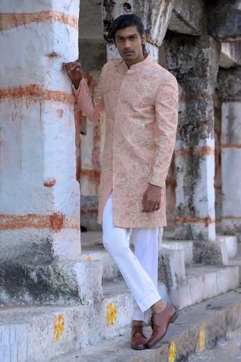 Tira by Naresh Raj Hexagon Floral Embroidered Sherwani Set 