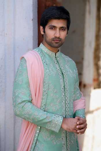 Tira by Naresh Raj Mirror Embroidered Sherwani Set With Dupatta 