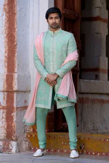 Tira by Naresh Raj Mirror Embroidered Sherwani Set With Dupatta 