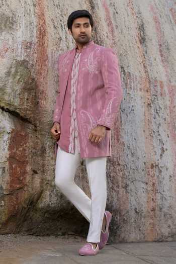 Tira by Naresh Raj Paisley Embroidered Open Jacket & Kurta Set 