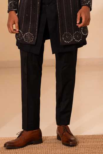 Tira by Naresh Raj_Black Cotton, Wool Embroidered Open Jacket And Kurta Set _Online_at_Aza_Fashions