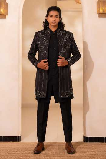 Tira by Naresh Raj Embroidered Open Jacket & Kurta Set 