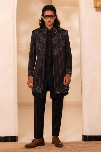 Tira by Naresh Raj Embroidered Open Jacket & Kurta Set 