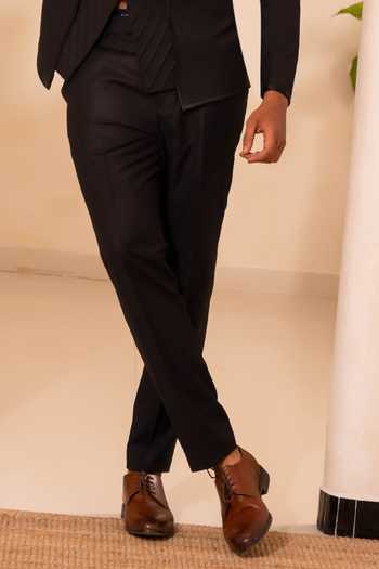 Buy_Tira by Naresh Raj_Black Wool, Terrycloth Cross Pintucks Bandhgala And Pant Set 