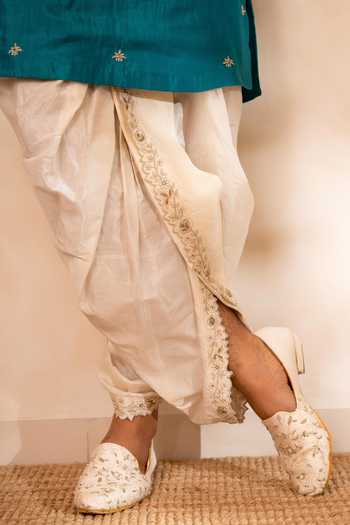 Shop_Tira by Naresh Raj_Green Silk, Cotton Embroidery Kurta With Dhoti Pant _Online_at_Aza_Fashions