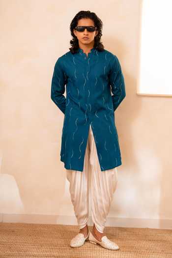Tira by Naresh Raj Abstract Line Embroidered Kurta & Cowl Pant Set 