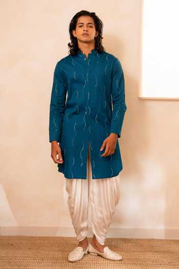 Tira by Naresh Raj Abstract Line Embroidered Kurta & Cowl Pant Set 