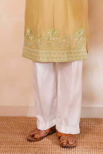 Buy_Tira by Naresh Raj_Green Silk, Cotton Floral Embroidered Kurta With Parallel Pant _Online_at_Aza_Fashions