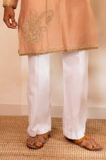 Buy_Tira by Naresh Raj_Rose Gold Silk, , Paisley Embroidered Kurta With Parallel Pant _Online_at_Aza_Fashions
