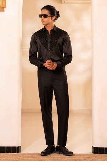 Tira by Naresh Raj Black Organza, Satin Embroidered Shirt Online at Aza Fashions Tira by Naresh Raj_Black Organza, Satin Embroidered Shirt _Online_at_Aza_Fashions