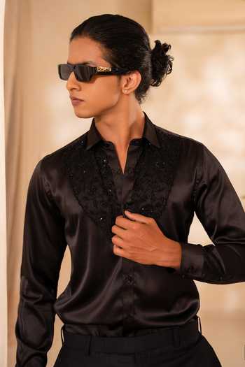 Tira by Naresh Raj Black Organza, Satin Embroidered Shirt at Aza Fashions Tira by Naresh Raj_Black Organza, Satin Embroidered Shirt _at_Aza_Fashions
