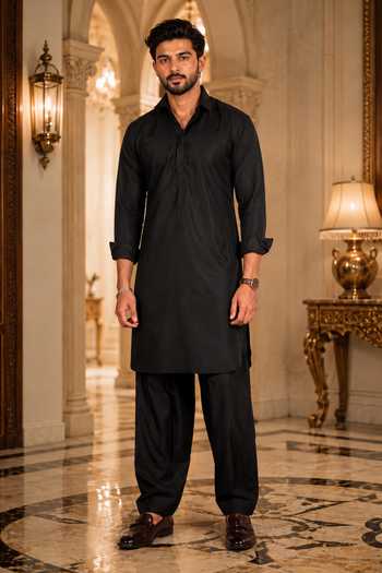 Jhambthreads Black Cotton Satin Solid Plain Kurta And Salwar Set Online at Aza Fashions Jhambthreads_Black Cotton Satin Solid Plain Kurta And Salwar Set _Online_at_Aza_Fashions