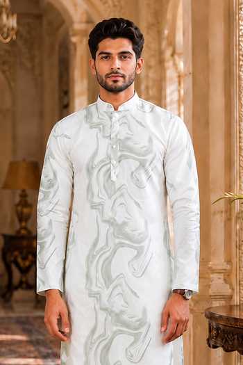 Buy Jhambthreads Green Silk Marble Print Kurta And Pant Set Online at Aza Fashions Buy_Jhambthreads_Green Silk Marble Print Kurta And Pant Set _Online_at_Aza_Fashions