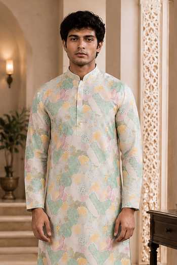 Buy Jhambthreads Multi Color Silk Abstract Print Kurta And Pant Set Online at Aza Fashions Buy_Jhambthreads_Multi Color Silk Abstract Print Kurta And Pant Set _Online_at_Aza_Fashions