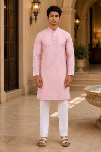 Buy Jhambthreads Pink Silk Printed Work Kurta And Pant Set Online at Aza Fashions Buy_Jhambthreads_Pink Silk Printed Work Kurta And Pant Set _Online_at_Aza_Fashions