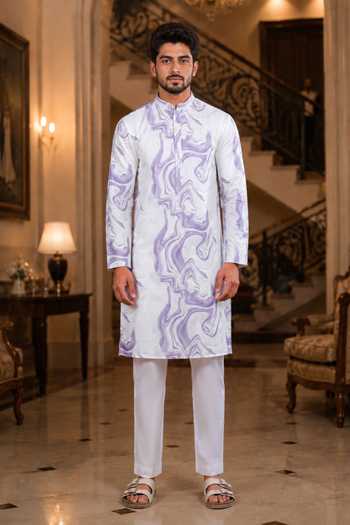 Buy Jhambthreads White Silk Marble Print Kurta And Pant Set Online at Aza Fashions Buy_Jhambthreads_White Silk Marble Print Kurta And Pant Set _Online_at_Aza_Fashions