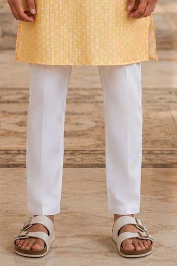Jhambthreads_Yellow Silk Printed Striped Kurta And Pant Set _Online_at_Aza_Fashions