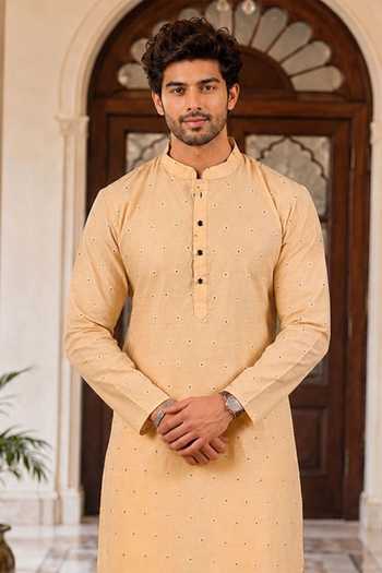Buy Jhambthreads Beige Cotton, Silk Woven Butti Kurta And Pant Set Online at Aza Fashions Buy_Jhambthreads_Beige Cotton, Silk Woven Butti Kurta And Pant Set _Online_at_Aza_Fashions