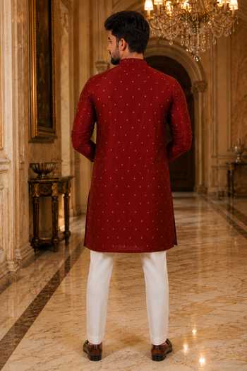 Jhambthreads Woven Butti Plain Kurta & Pant Set 