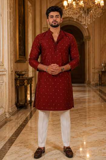 Jhambthreads Woven Butti Plain Kurta & Pant Set 