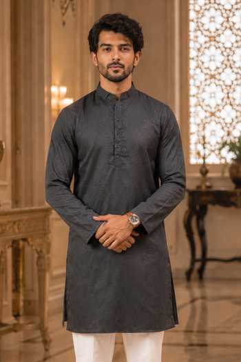 Buy Jhambthreads Grey Cotton, Silk Woven Plain Kurta And Pant Set Online at Aza Fashions Buy_Jhambthreads_Grey Cotton, Silk Woven Plain Kurta And Pant Set _Online_at_Aza_Fashions