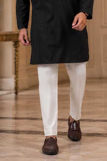 Jhambthreads Black Cotton, Silk Woven Plain Kurta And Pant Set Online at Aza Fashions Jhambthreads_Black Cotton, Silk Woven Plain Kurta And Pant Set _Online_at_Aza_Fashions