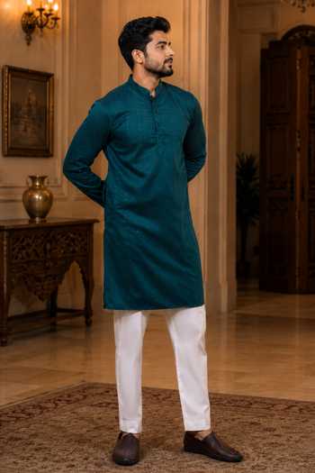 Jhambthreads Woven Dobby Cotton Kurta & Pant Set 