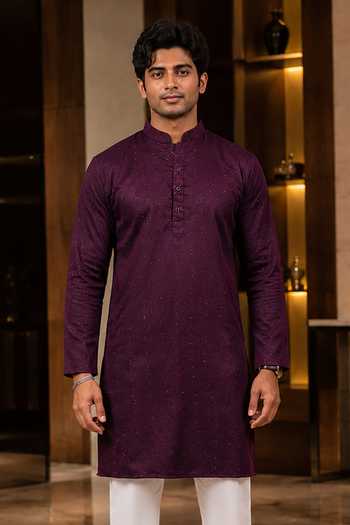 Jhambthreads Wine Cotton, Silk Woven Dobby Kurta And Pant Set Online at Aza Fashions Jhambthreads_Wine Cotton, Silk Woven Dobby Kurta And Pant Set _Online_at_Aza_Fashions
