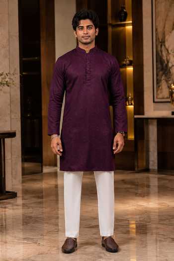 Buy Jhambthreads Wine Cotton, Silk Woven Dobby Kurta And Pant Set Online at Aza Fashions Buy_Jhambthreads_Wine Cotton, Silk Woven Dobby Kurta And Pant Set _Online_at_Aza_Fashions
