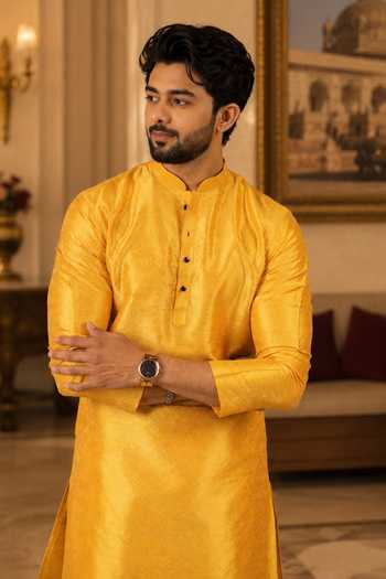 Buy Jhambthreads Yellow Silk Woven Kurta And Pant Set Online at Aza Fashions Buy_Jhambthreads_Yellow Silk Woven Kurta And Pant Set _Online_at_Aza_Fashions