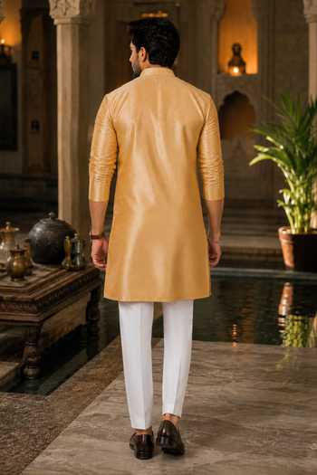 Jhambthreads Woven Plain Art Silk Kurta & Pant Set 