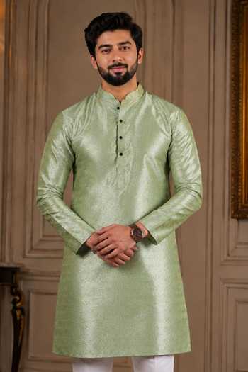 Buy Jhambthreads Green Silk Woven Plain Kurta And Pant Set Online at Aza Fashions Buy_Jhambthreads_Green Silk Woven Plain Kurta And Pant Set _Online_at_Aza_Fashions