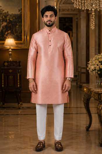 Jhambthreads Woven Plain Art Silk Kurta & Pant Set 