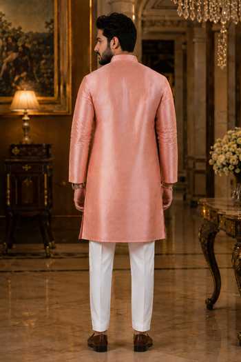 Jhambthreads Woven Plain Art Silk Kurta & Pant Set 